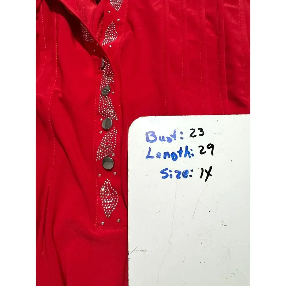 Cocomo popover shirt romantic saint valentine festive red plead casual women 1X